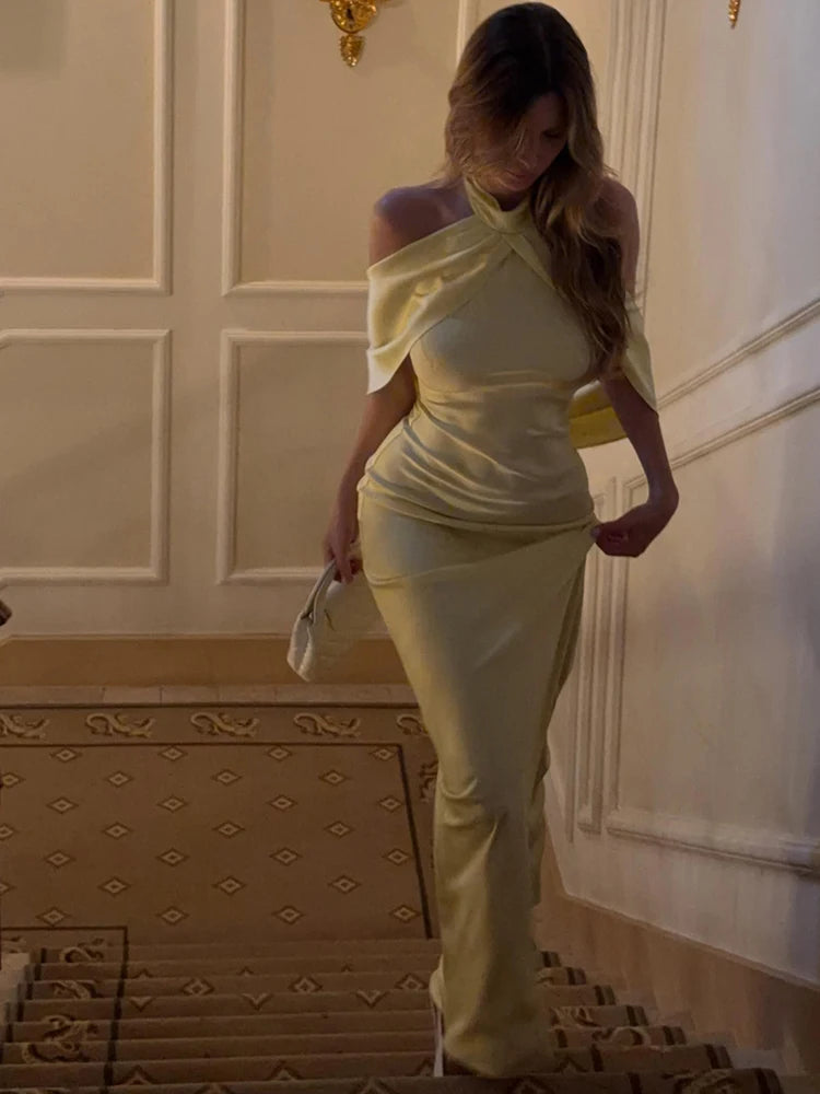 Elegant Backless Dress Women Fashion Simple Cross Turtleneck Sleeveless Ruched Sexy Trend Evening Party Club Bodycon