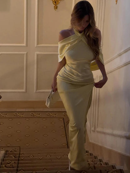 Elegant Backless Dress Women Fashion Simple Cross Turtleneck Sleeveless Ruched Sexy Trend Evening Party Club Bodycon