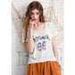 "66" Number Print Ruched Baby Tee, Curved Hem Fitted T-Shirt
