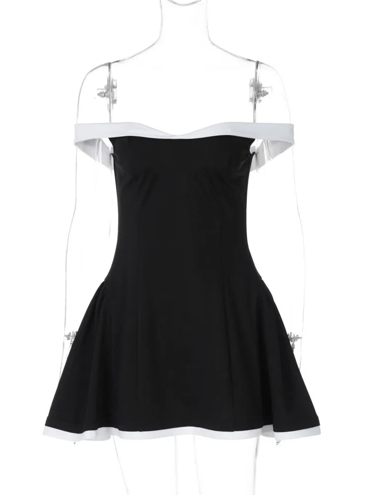 Off-shoulder Strapless Sexy Mini Dress Women Fashion Patchwork Sleeveless Backless High Waist A-line Club Party Dress