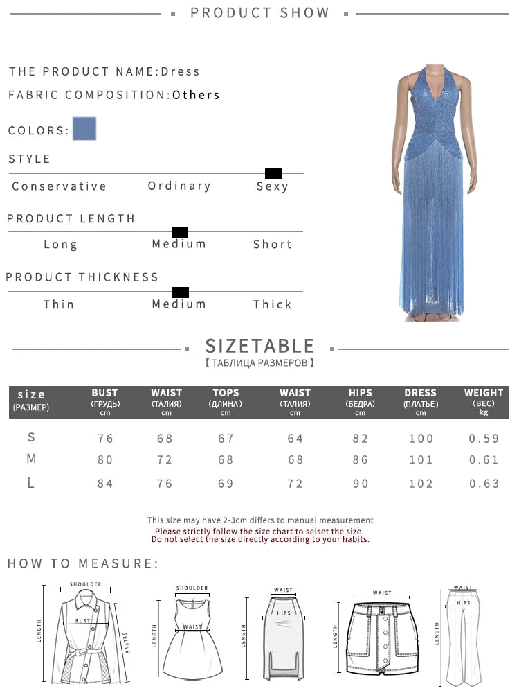 Sequin Patchwork Long Dress Woman Halter Low-Neck Backless Tassel Decoration Hem Midnight Prom Party Elegant Vestidos