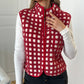 Womens Sherpa Fleece Vest Checkered Sleeveless Zip Up Warm Cardigan Polar Fleece Vest Jacket with Chest Pocket