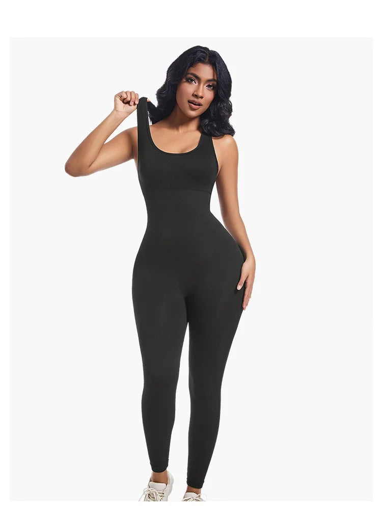 Backless Fitness Jumpsuit Women Sleeveless Skinny Stretch Body-Shaping Sportswear Workout Overalls Slim Streetwear