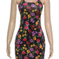 Colorful Floral Print Dress Women Low-Neck Cross Backless Sleeveless Skinny Sexy Fashion Beach Party Summer Mini Bodycon