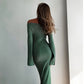 Off Shoulder Flare Sleeve Long Dresses Black Green White Knitted Elegant Dress Fall Clothes 2024 Women