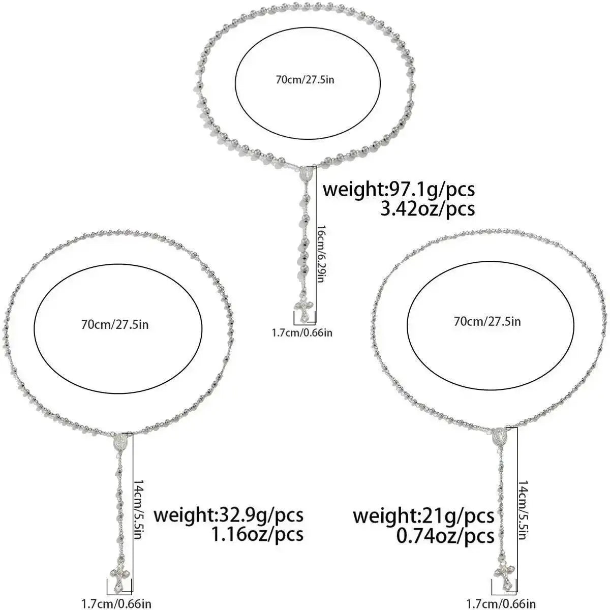 Stainless Steel Jesus Cross Pendant Necklace for Men, Long Chain, Bead Chain, Punk Jewelry, Christian, Hip Hop, 3 Styles