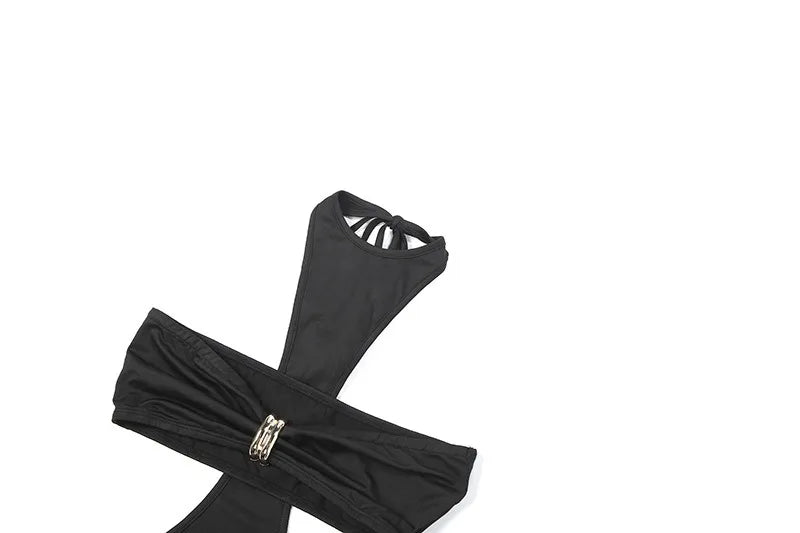 Hollow Halter Backless Split Long Dresses for Woman Party Night Club Outfits Sexy Little Black Dress