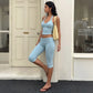 Two Piece Set Light Blue Halter-neck Crop Top and Capri Leggings Set Womens Matching Sets