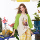 Women's Raglan 3/4 Sleeve T-Shirt with Fruit Basket Graphic Print, Color Block Loose Tee for Daily, Casual Oversized Top