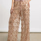 Sheer Mesh Sequin Fringe Wide Leg Pants Drawstring Elastic Waist See Through Beach Cover Up Palazzo Pants Party Clubwear