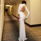 Long Sleeve Ruched Backless Fishtail Maxi Dress Sexy Elegant White Evening Gown Fall Winter Party Dresses
