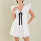 Women's Mini Dress Casual A Line Stylish Decorative Bow V Neck Flying Sleeve Dress for Spring Summer Sweet Girl Sundress