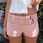 Stylish Button Decor Ribbed Trim Foldover Mid Rise Shorts Women Knit Crochet Micro Shorts Casual Slim Fit Y2K Streetwear