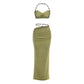 2 Piece Set Beaded Halter Top and Long Skirt Green Sexy Vacation Outfits Women Matching Sets Summer 2026