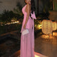 Elegant Backless Dress Women Deep V-Neck Halter Ruched Split Mesh Patchwork Sexy Party Club Peach Buttocks Vestidos