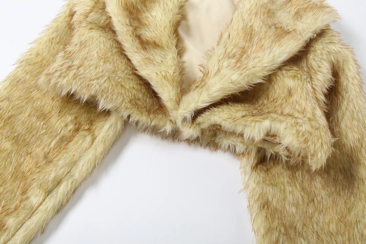 Plush 2-Piece Set Women Lapel Full Sleeve Crop Tops+Zipper Mini Shorts Sexy Winter Trend Midnight Street Wild Hottie Suit