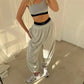 Women Waffle Knit Harem Pants Elastic High Waist Loose Baggy Tapered Joggers Solid Casual Loungewear Streetwear Trousers