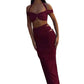 Sexy 2-Piece Set Women Y2K Halter One Shoulder Metal Knot Crop Tops+Hollow Long Skirts Beach Party Matching Outfits
