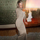 Hollow Turtleneck Long Sleeve Fishtail Maxi Dresses for Women Elegant Sexy Sparkle Evening Dresses Luxury