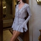 Deep V Neck Ruffled Sexy Mini Dress For Women Chiffon Lace-up Long Sleeve High Waist Ruched Club Party Ruffle Dress