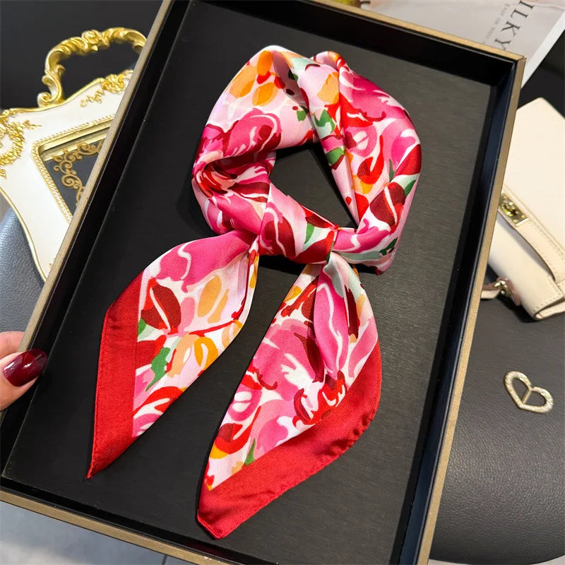 70*70cm Design Print Scarf Women Silk Scarves Bandana Hijab Neckerchief Shawl Kerchief Hair Band Foulard Luxury