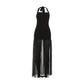 High Split Simple Dresses Women Sexy Halter Ruched Trend Backless Sleeveless Pleated Elegant Party Street Bodycon