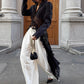 Jacquard Patchwork Long Coat Women Autumn Trend Elegant Irregular Hem Full Sleeve Bandages Dell V-Neck Chic Streewear
