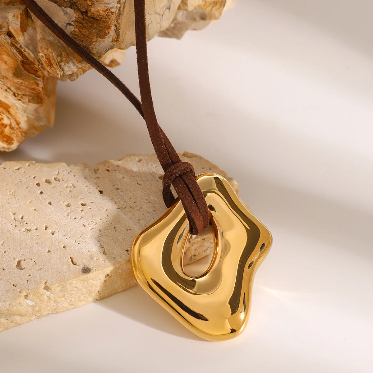 Trendy Stainless Steel Waterproof Irregular Geometric Metal Wax Rope Necklace Gold Silver For Women Jewelry Gift