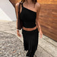 One Shoulder Crop Top and Pleated Skirt 2 Piece Set Summer Outfit Woman 2025 Elegant Long Dresses