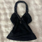 Women's Halter Neck Sequined Trim Top Y2K V Neck Ruched Backless Sleeveless Tank Top Summer Slim Fit Party Clubwear