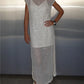 Women's Sequin Long Dress Summer Fashion Short Sleeve Solid Loose Fit Gown with Side Slits Sparkly Sheer Knit Sundress