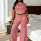 Casual Ribbon 2-Piece Set Women Cape Sleeve Skinny Top+Straight Trousers Matching Simple Elegant Stretch Slim Outfits