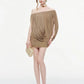 Summer Dress Women Folds Off-Shoulder Mesh Irregular Solid Elasticity Elegant Dinner Party Fashion Vacation Mini Bodycon
