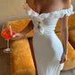 Women Off Shoulder Ruffle Midi Dress Elegant Cutout Front High Waist Split Long Dress Wedding Party Evening Dress