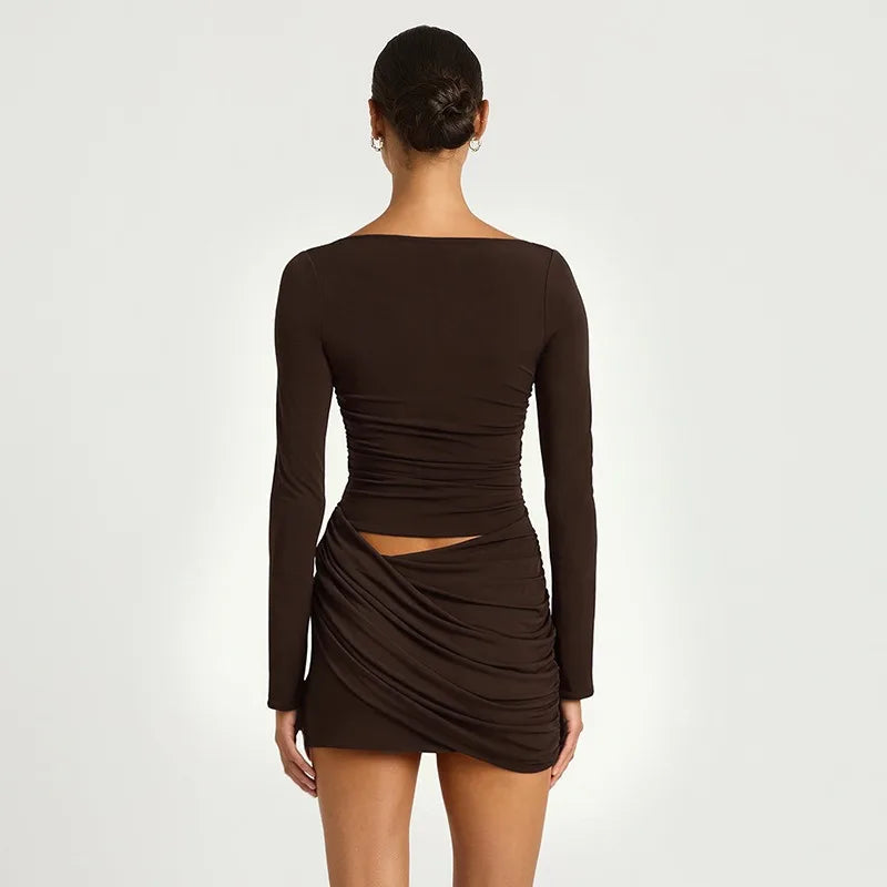 Long Sleeve Mini Dress with Asymmetrical Waist Cut-out Ruched Bodycon Dresses for Woman Fall 2026
