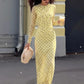 Polka Dot Yellow Mesh Long Sleeve Maxi Dress Autumn 2026 Classy Dresses for Woman Elegant