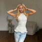 White Ribbed Tank Top with Frill Trim Old Money Style Sleeveless Tops 2026 Summer Clothes for Women