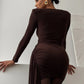 Long Sleeve Draped Ruched Sexy Maxi Dress For Women Gown Fashion Solid O Neck Bodycon Club Elegant Mini Dress Vestido