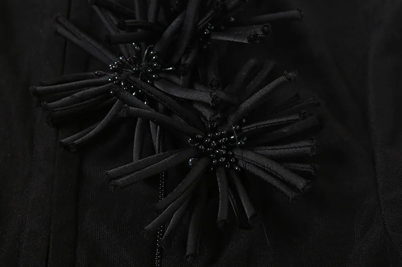 Sexy Mesh Sheer Black Shirts & Blouses 3d Flower Appliques Turtleneck Short Sleeve Crop Tops Cardigan