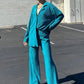 Pleated Loungewear Set Woman 2 Pieces Summer Long Sleeve Button Shirt Trousers Casual Women's Workout Clothing Outfits