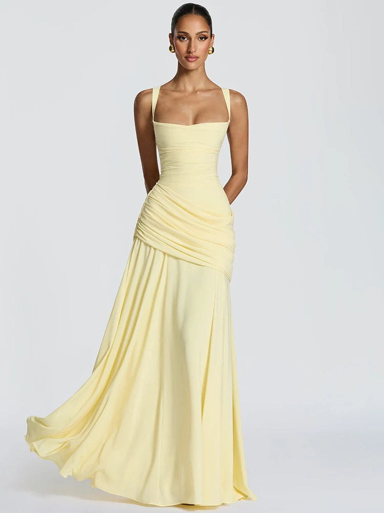 Off-shoulder Backless Sexy Maxi Dress Women Elegant Strapless Sleeveless Bodycon Ruched Club Party Long Dresses Female