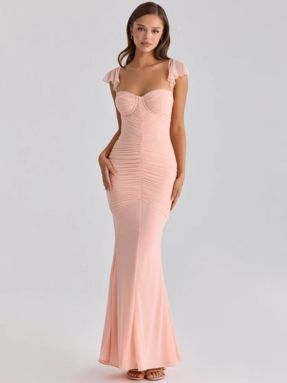 Sweetheart Neck Sexy Mermaid Maxi Dress Women Elegant Ruffle Sleeves Bodycon Evening Club Party Long Dress Female Gown