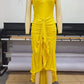 Ruffled Draped Ruched Sexy Maxi Dress For Women Yellow Spaghetti Strap Sleeveless Backless Club Party Sexy Long Dress