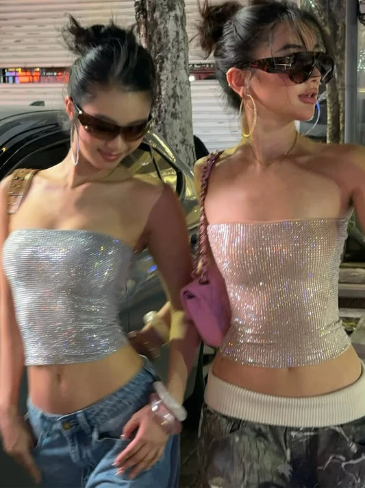 Sexy Sequin Applique Tank Top Women Fashion Classic Sleeveless Stretch Skinny Party Clubwear Hottie Street Chic Vest