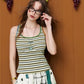 Striped Colorful Trim Tank Top, Embroidered U-Neck Slim Knit Camisole, Casual Y2K Sleeveless Top for Women