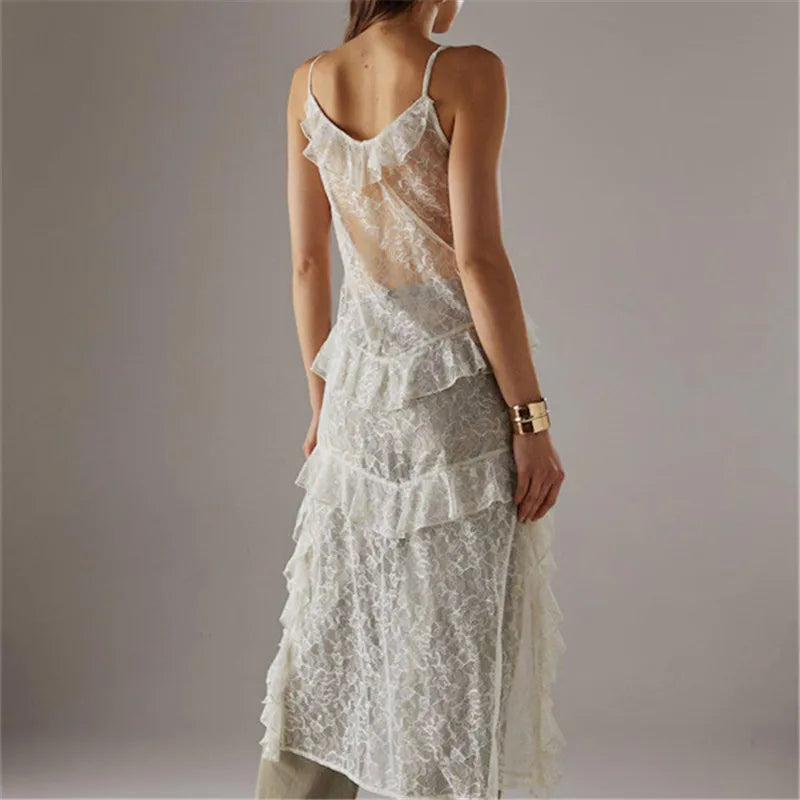 Women Split Front Sheer Flowy Long Cami Shirt Tank Top Sleeveless Spaghetti Strap Maxi Dress See Thru Beach Cover up