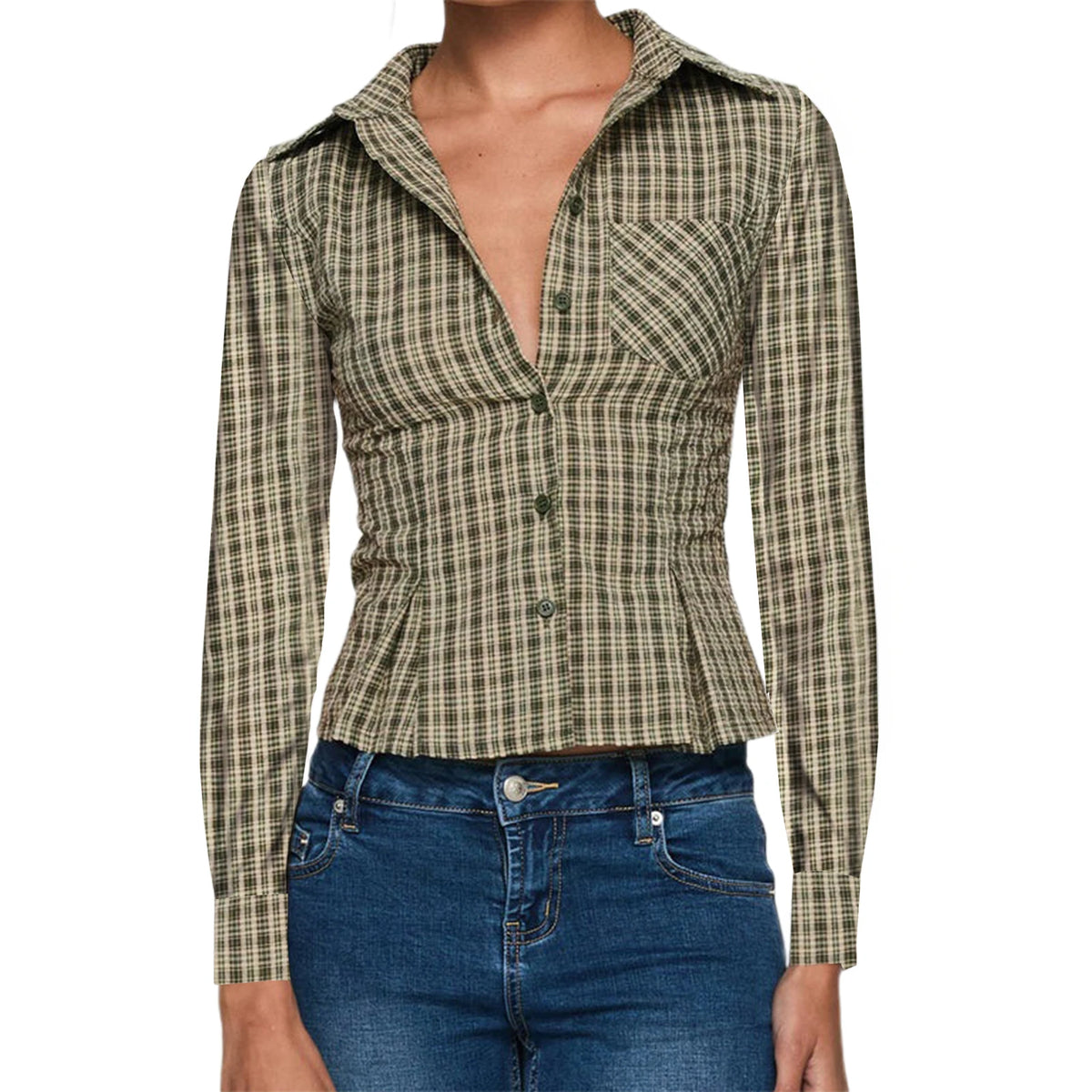 Women Slim Fit Button Down Striped Shirt Long Sleeve Fitted Button Up Shirt Vintage Y2K Pinstripe Collared Blouse