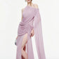See Through Hem Maxi Dress Women Inclined Shoulder Folds Long Tassel Sleeveless Elegant Vacation Party Chic Vestidos