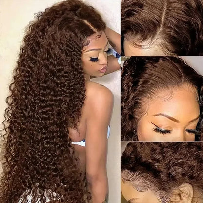 220% 13x4 Chocolate Brown HD Lace Front Wig 13x6 Deep Water Wave Lace Frontal Wig PrePlucked Colored Brown Kinky Curly Wet And Wavy Human Hair Wigs For Black Women