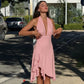 Sexy Deep V Neck Backless Midi Dress Flowy Elegant Pink Dresses 2025 Woman Clothes